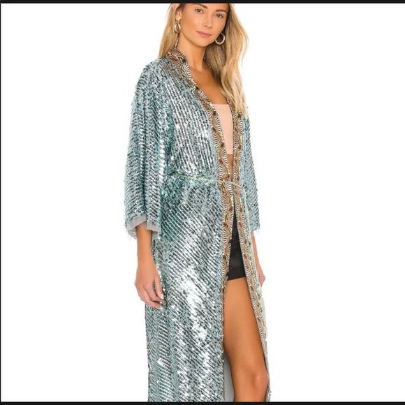 Free People Jackets & Blazers - EUC Free People Light Is Coming Duster Mermaid Combo Sz S Sequins